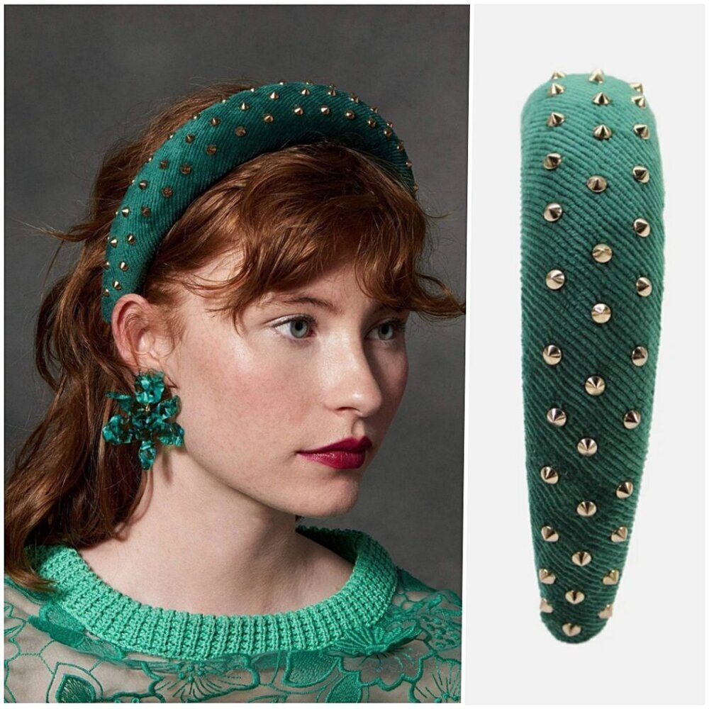 Lele Sadoughi Emerald Green Velvet Padded Headband NWOT